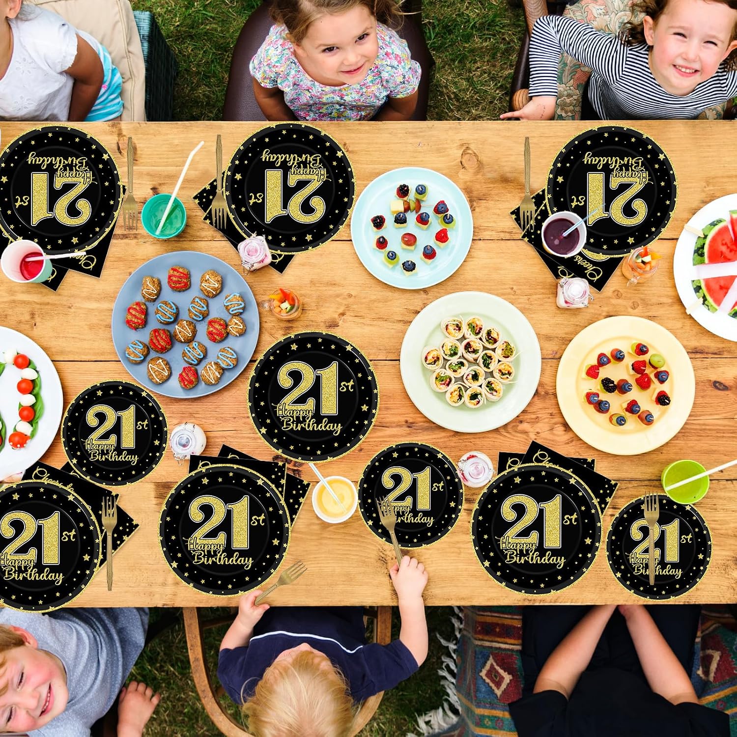96 Pcs 21st Birthday Party Supplies for 24 Guests Cheers to 21 Years Tableware Table Decorations Black Gold 21st Birthday Plates Napkins Dinnerware for Boys Girls 21 Years Old Party Favor