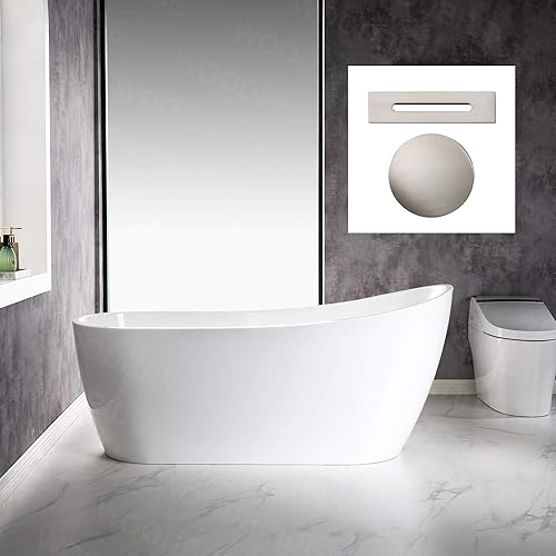 Vista 20 de WOODBRIDGE Bañera independiente de acrílico de 54 pulgadas, bañera contemporánea, acrílico blanco, desagüe/desbordamiento negro mate, B 0006-MB