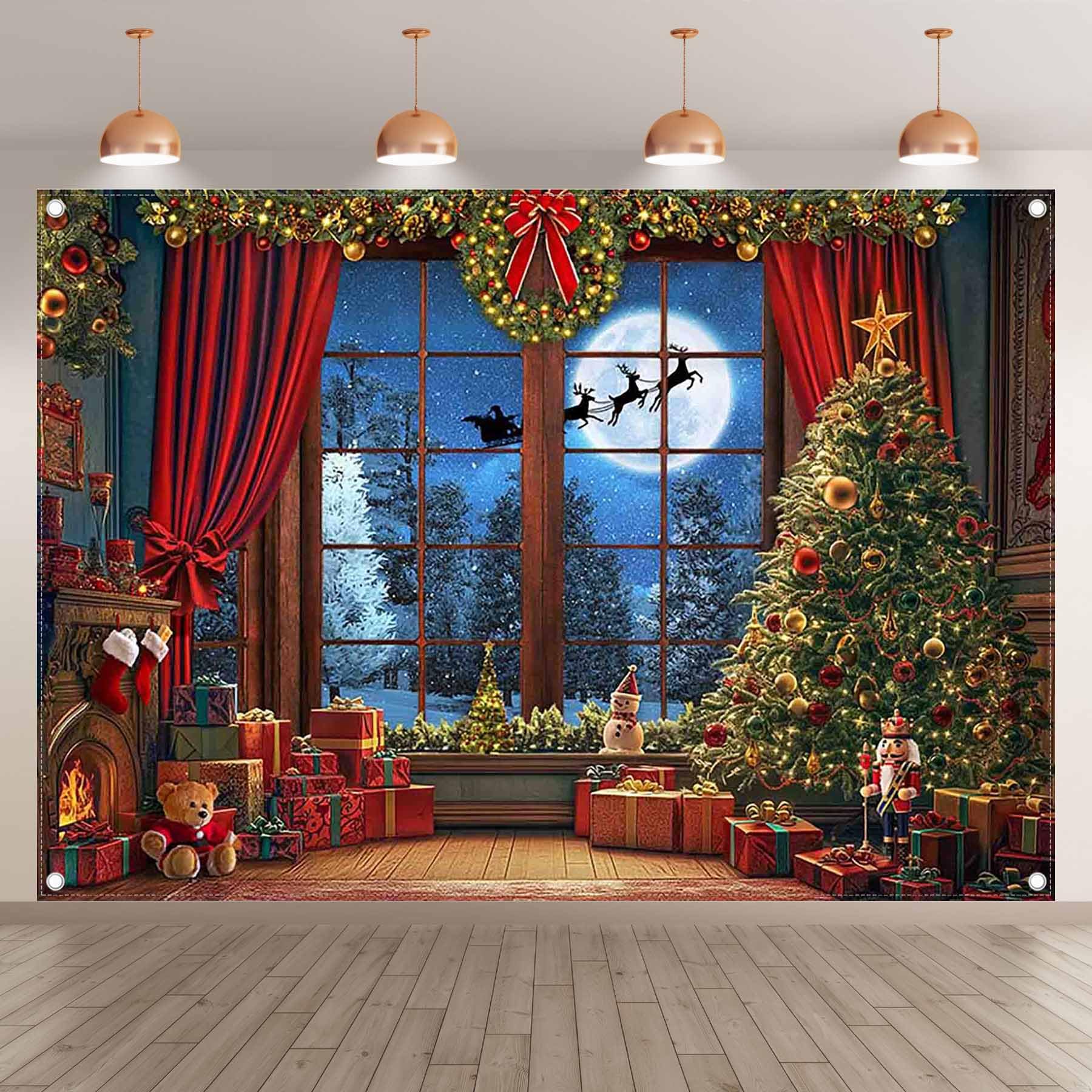 Luminora 3 x 2,4 m Joyeux Noël Sol Fenêtre Lune Renne Toile de Fond