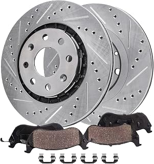 Detroit Axle - Front Brake Kit for Chevy Aveo Aveo5 Spark EV Pontiac G3 Wave5 Swift+ [4-Lug], 10.08" inch Drilled and Slotted Disc Brake Rotors Ceramic Brake Pads with Hardware Replacement