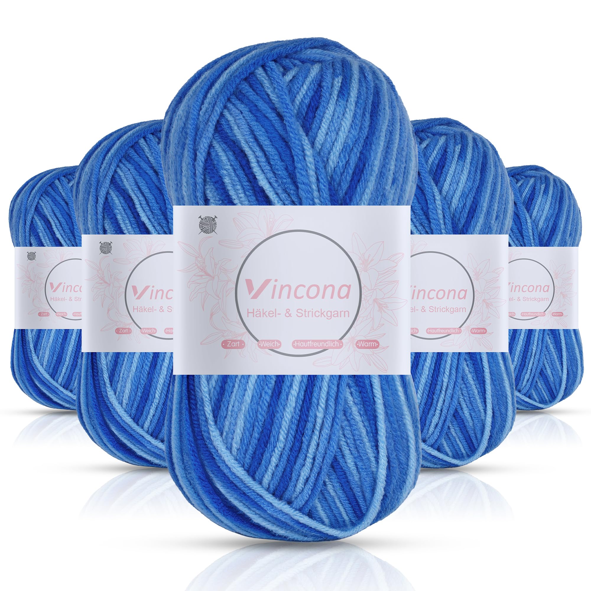 Vincona Häkelgarn，5x50 g Wolle zum Häkeln，Bunt Farbverlauf Acrylgarn zum Häkeln，Wolle zum Häkeln und Stricken, Handstrickgarnsets Geeignet zum Stricken von Puppen, Pullovern, Schals, Mützen