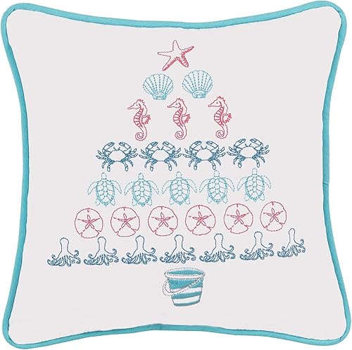 C&F Home Coastal Tree - Almohada pequeña y pequeña para regalo de Navidad e invierno, regalo de Navidad bordado, decoración de Navidad, decoración