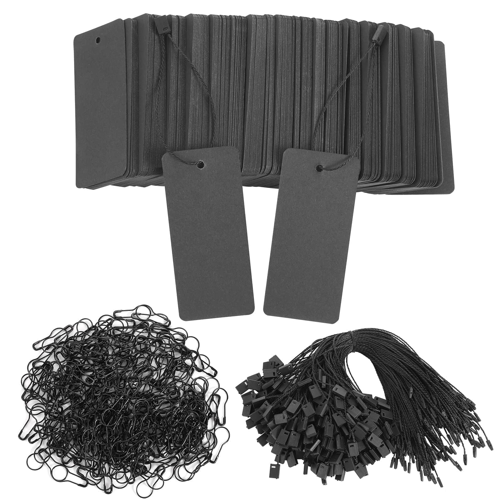 SWIUKPHE 300 Set Black Price Tags with Elastic String and Safety Pins Custom Clothing Tags Black Kraft Paper Hang Tags String Product Tags for Clothes Crafts Display (1.57" x 3.54")