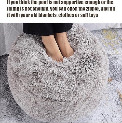 Miniatura 4 de HOMBYS Puf otomano redondo relleno de piel sintética, con relleno de algodón PP, reposapiés, taburete otomano para sala de estar, dormitorio y