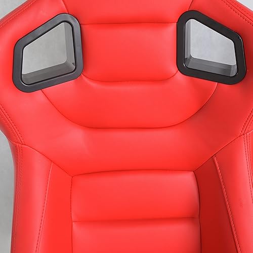 Miniatura 8 de Asientos de carreras para automóvil par de asientos de cuero de PVC con doble deslizador color rojo con costuras rojas