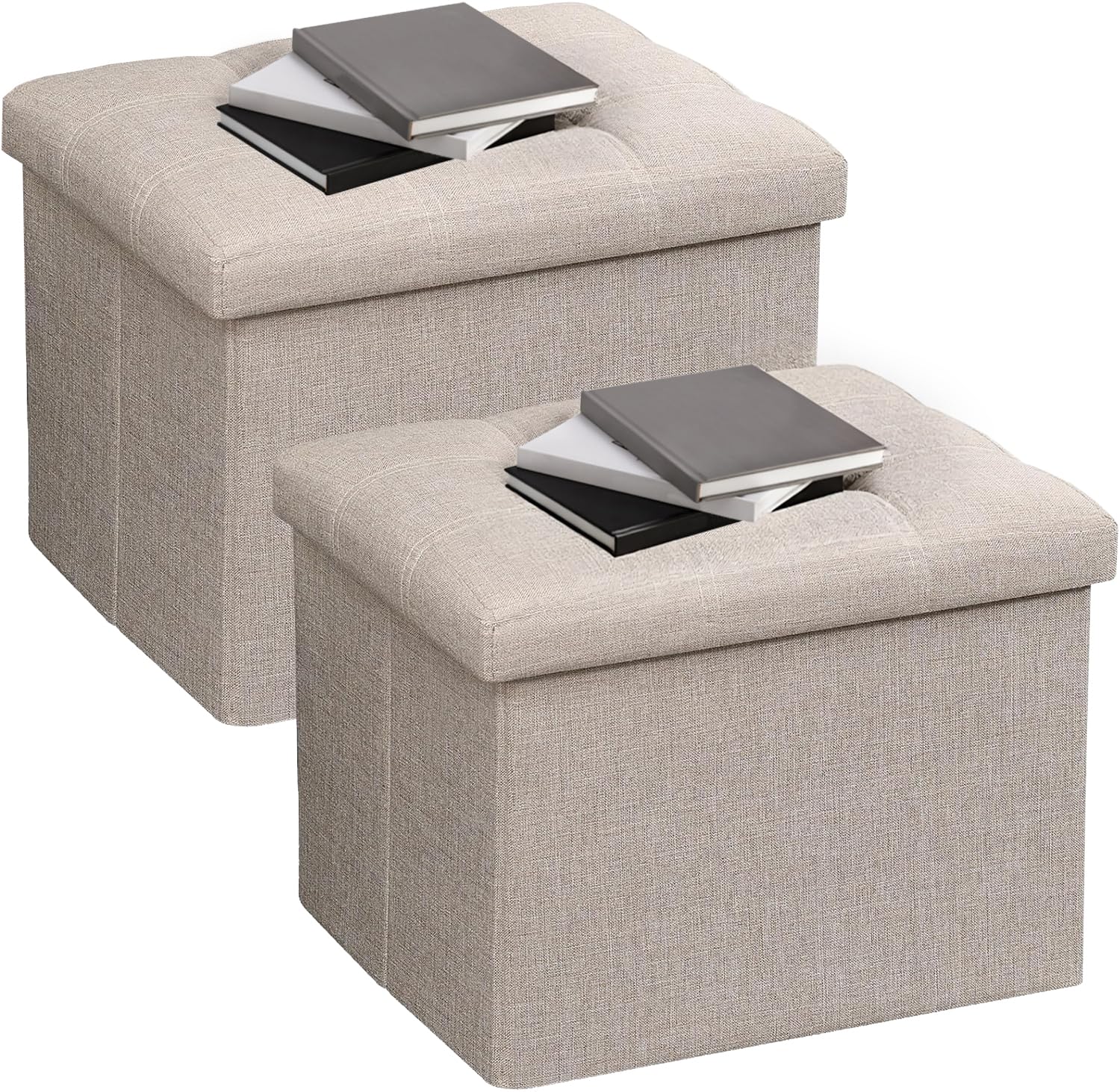AmasSmile 2-pack beige folding storage ottomans