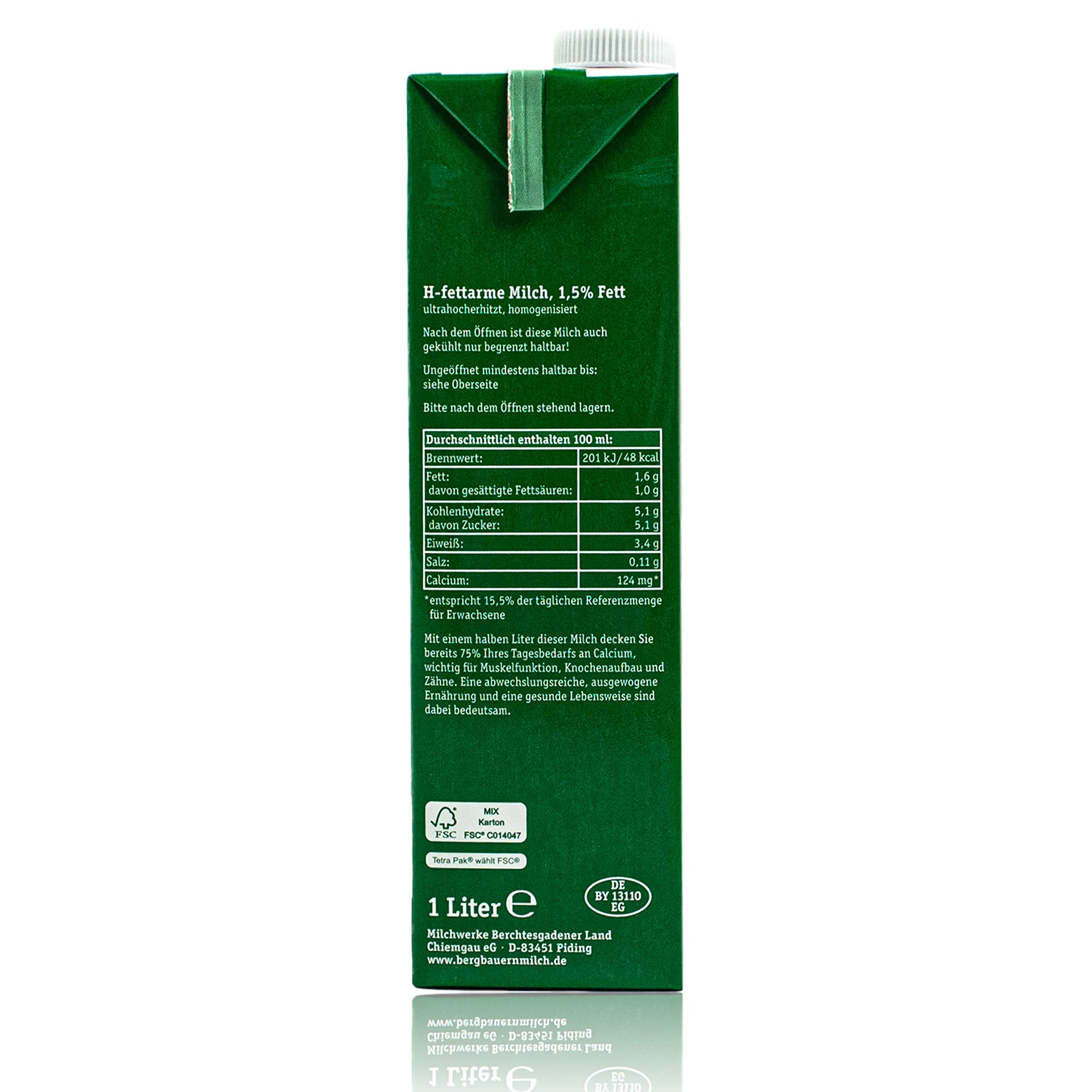 Berchtesgadener Land - 10er Pack H-Milch fettarm 1,5% in 1 Liter Packung - Haltbare Milch von Höfen aus der Berg- und Alpenregion (Bergbauernmilch)