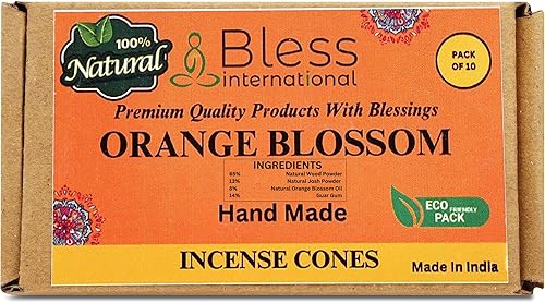 Bless International Flor de naranja 100% natural - Conos de incienso hechos a mano, sumergidos a mano, orgánicos, sin productos químicos para