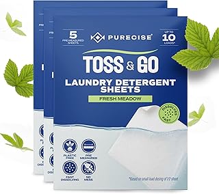 Purecise Toss & Go Laundry Detergent Sheets | 3-Pack Sampler, 30 Loads | Try Before You Commit | Fast-Dissolving, No Mess, Plastic-Free | Fresh Meadow Scent | HE Compatible, Eco-Friendly