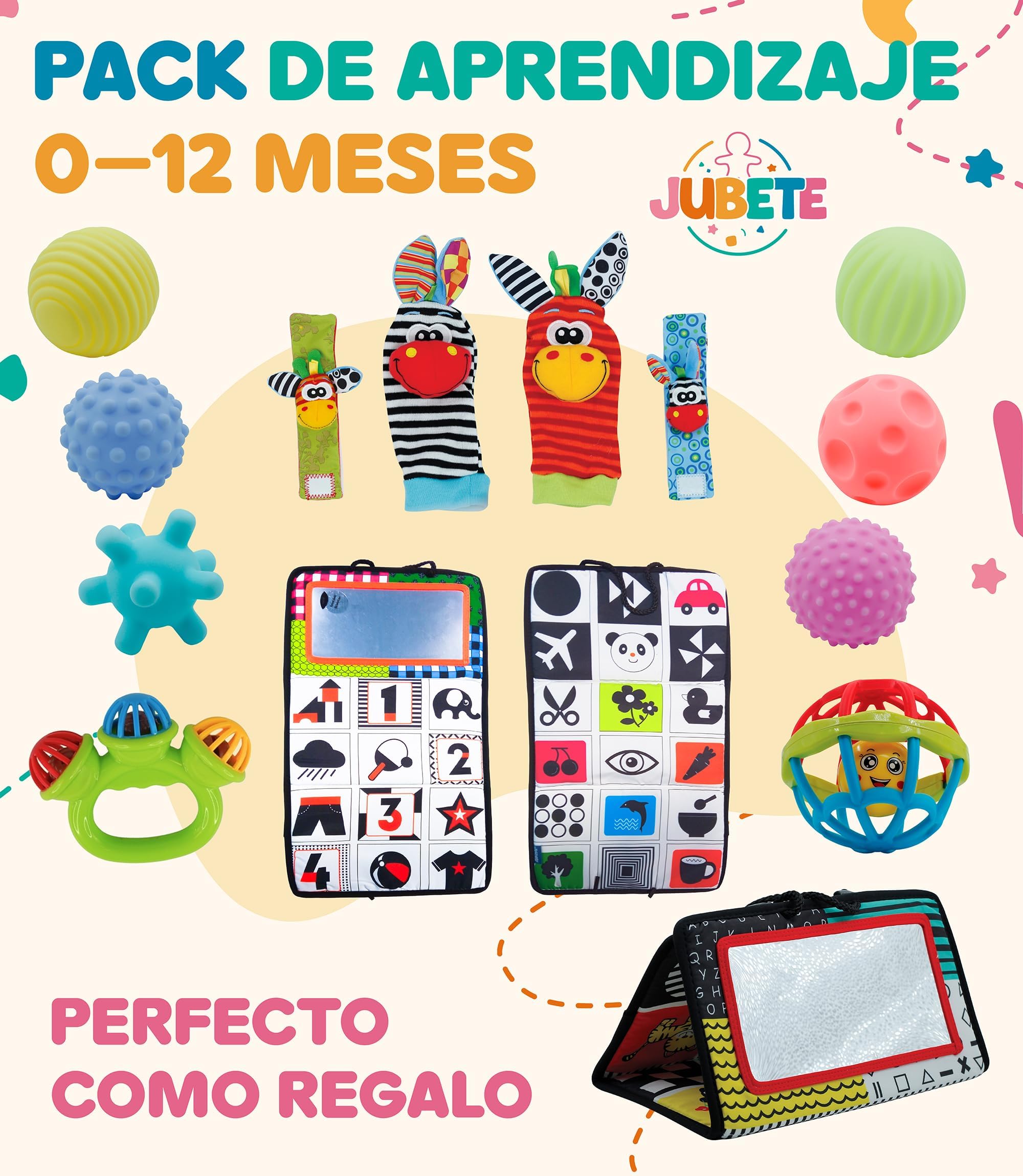 Juguetes Estimulacion Bebe 0-6 Meses para Estimulacion Temprana Bebes es un Regalo inteligente con guía para sus primeros aprendizajes Montessori Bebe 0-6 Meses con Pelotas Sensoriales Sonajeros