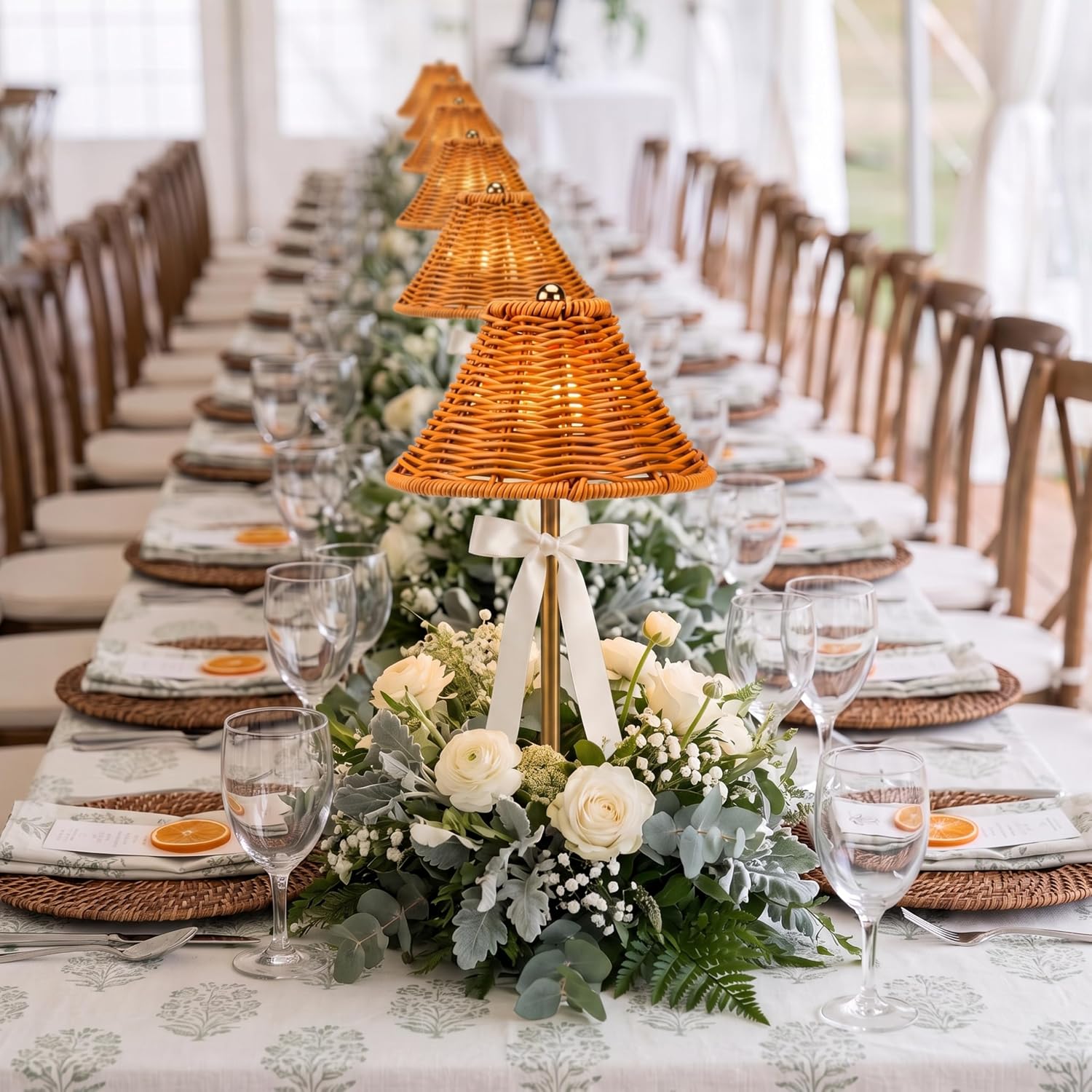 6 Pack Rattan Wicker Cordless Table Lamps LED for Wedding Party image 5