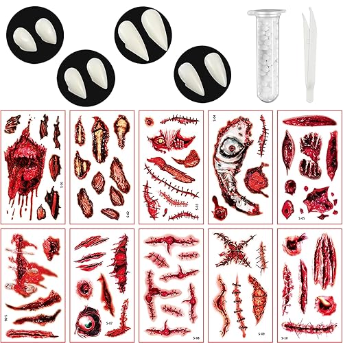 Tandarui Vampire Teeth,Vampire Fangs,Fake Scar Tattoos Halloween Dress-Up,Costume, Halloween Cosplay