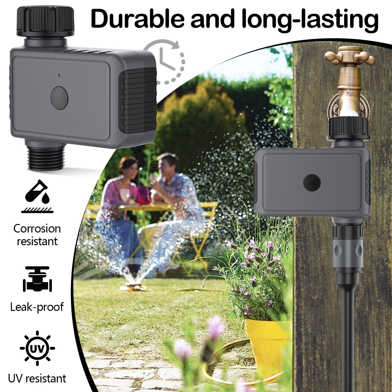 Programmateur d'irrigation de Jardin avec Télécommande, Minuterie d'Arrosage Automatique, Contrôleur Intelligent de Vanne d'eau pour Extérieur Système D'arrosage, pour Jardin Pelouse