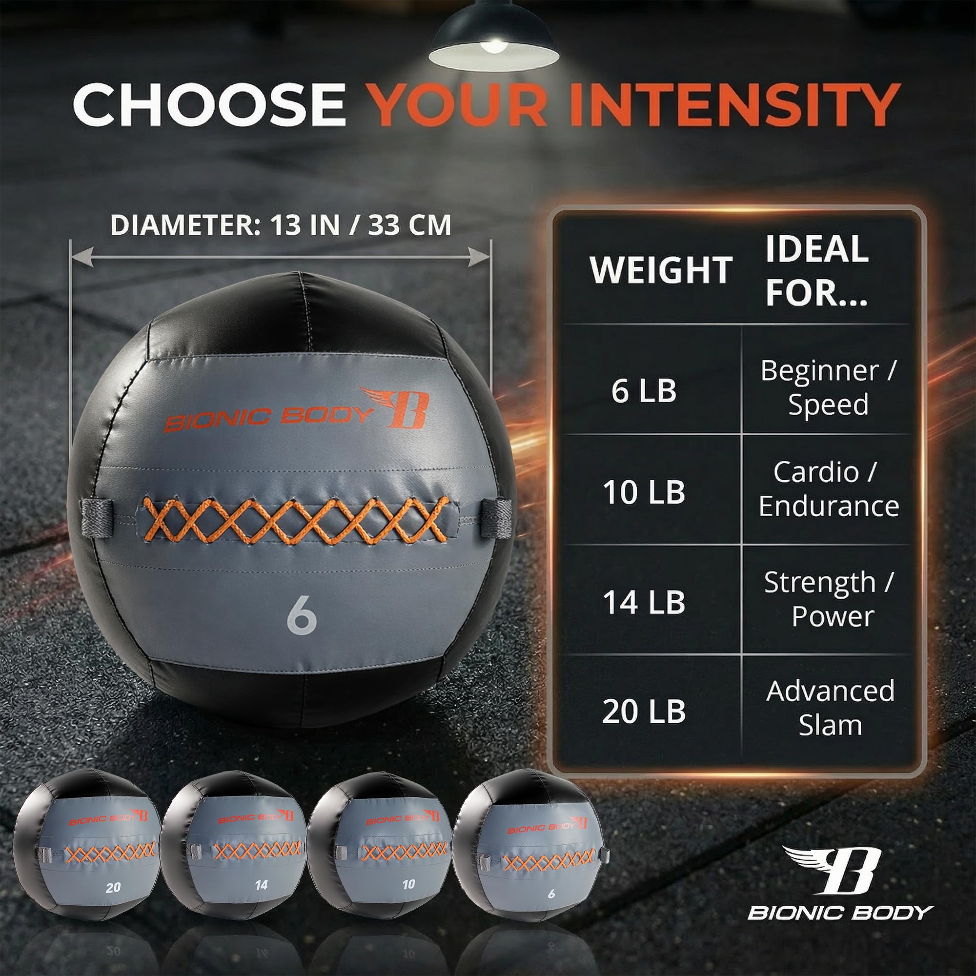 Bionic Body Soft Medicine Ball Weighted Slam Wall Ball for Cardio Workout and Core Training Ideal for Squat, Lunge, and Partner Toss 6, 10, 14, 20 LB.
