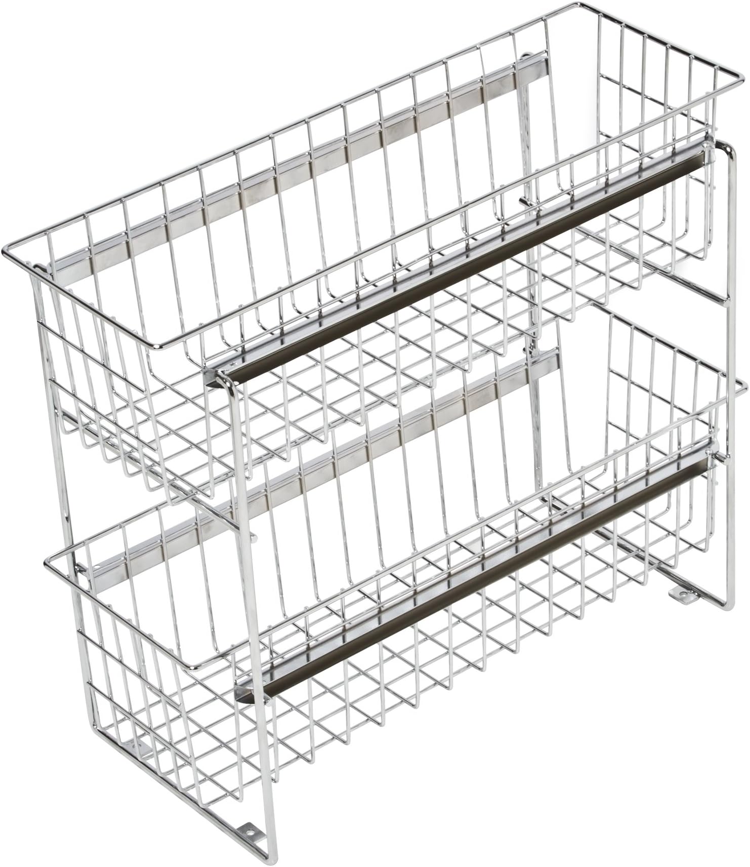 Smart Design 2-Tier Roll Out Under Sink Sliding Organizer w/ Mounting Hardware - Small - Steel Metal - Holds 55 lbs. - Cabinets, Cookware, & Bakeware Items - Kitchen (18-28 x 14 Inch) [Chrome]