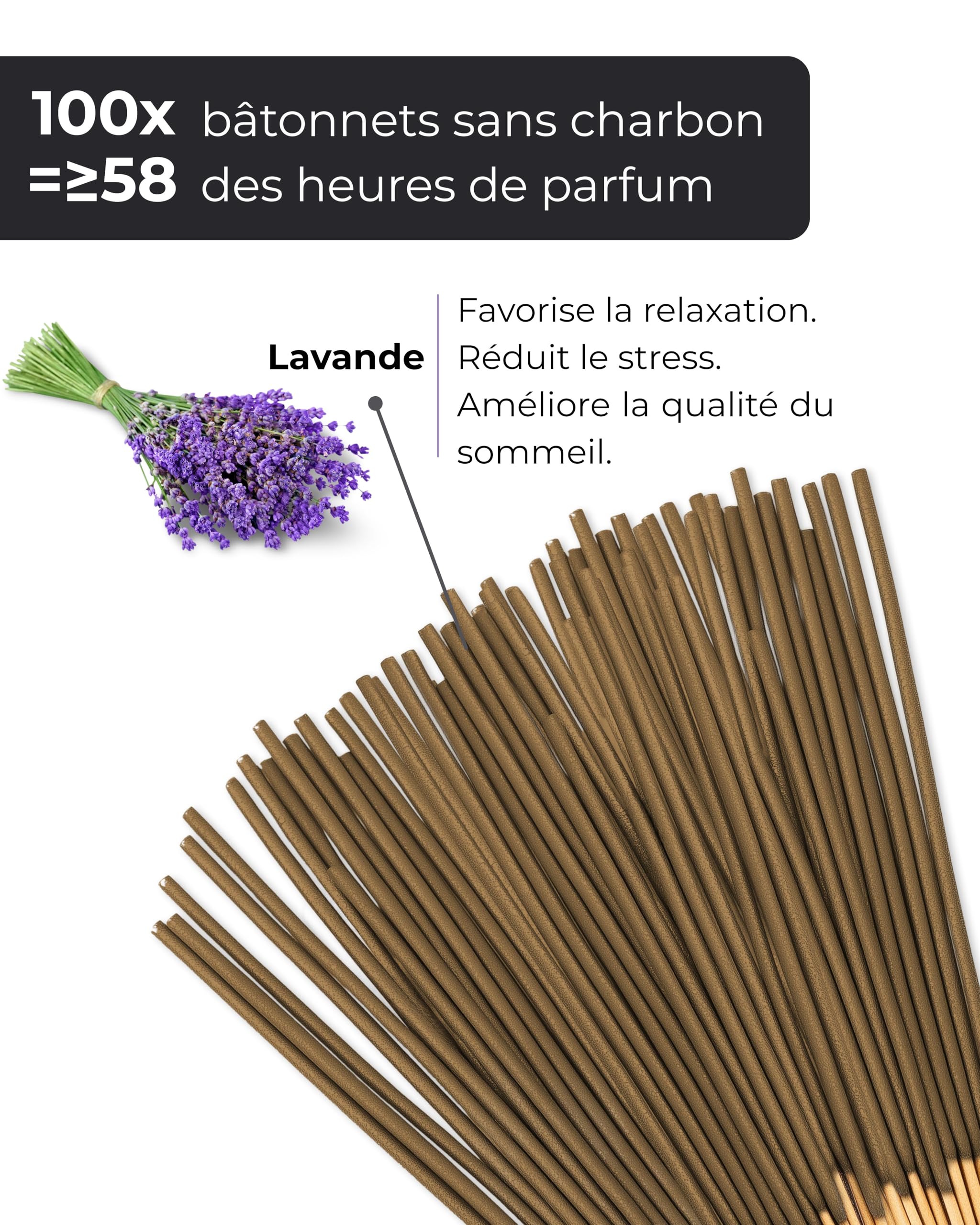Incensera Encens Lavande 100 Batonnets Naturels Relaxants – Baton Naturel Non Toxique pour Sommeil Méditation Yoga