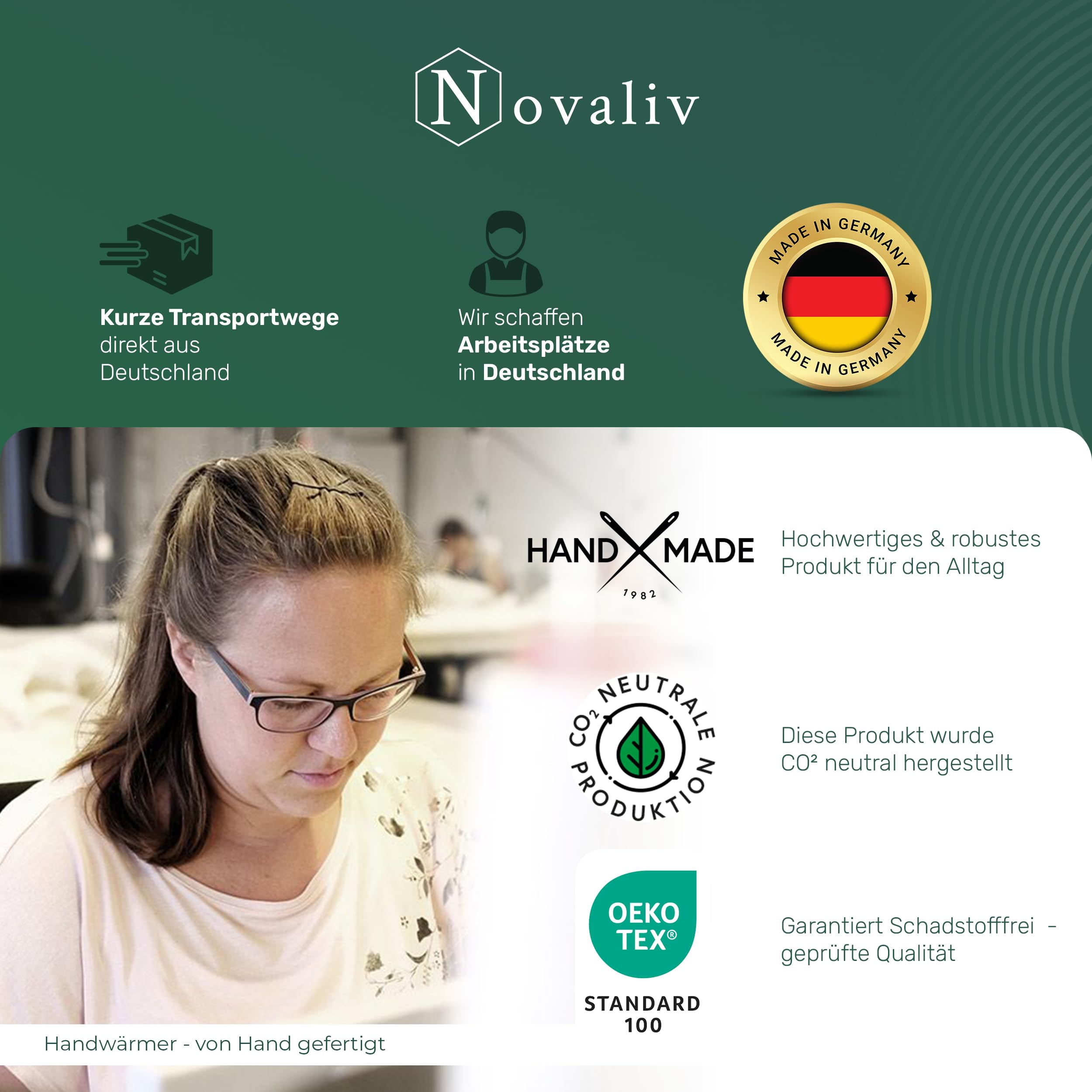 Novaliv Schurwoll-Wärmeset – Schurwoll-Fußsack & Handwärmer-Muff – Fußwärmer und Handwärmer ohne Strom aus 100% Schafwolle gegen kalte Füße und Hände auf Sofa, Couch