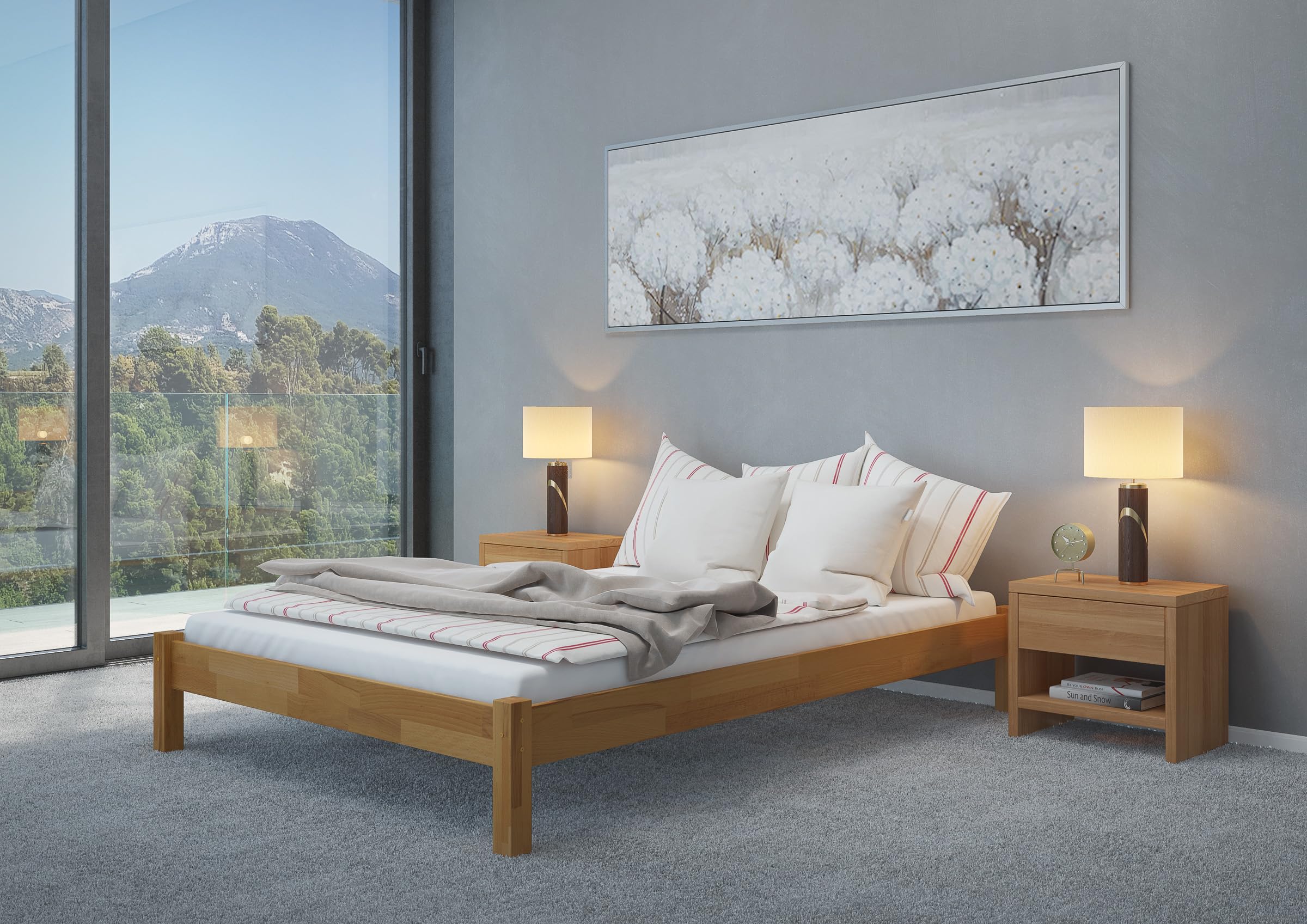 Erst-Holz®Niedriges Doppelbett Massivholzbett Buche 160 x 200 cmohne Zubehör