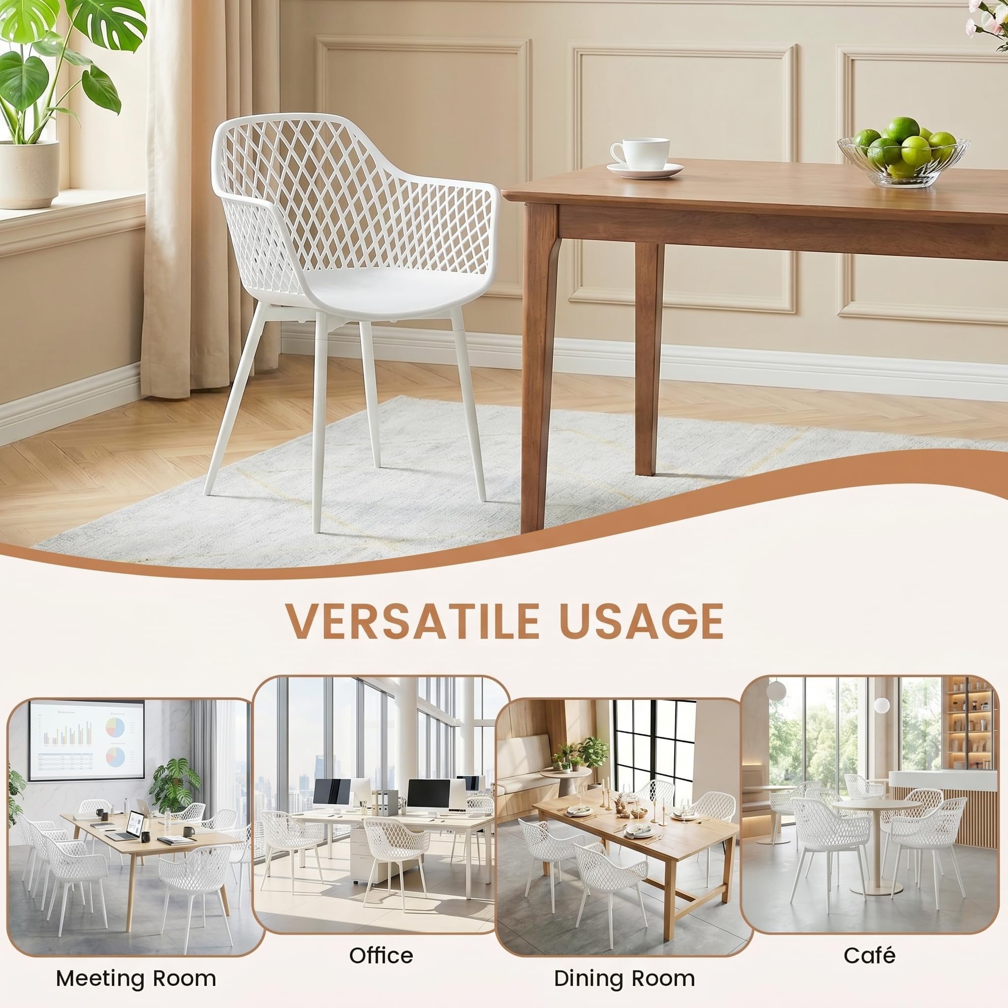 buybyroom Sedie da Giardino, Set di 6 Sedie da Esterno con Braccioli, per Giardino, Soggiorno, Sala da Pranzo, Bianco