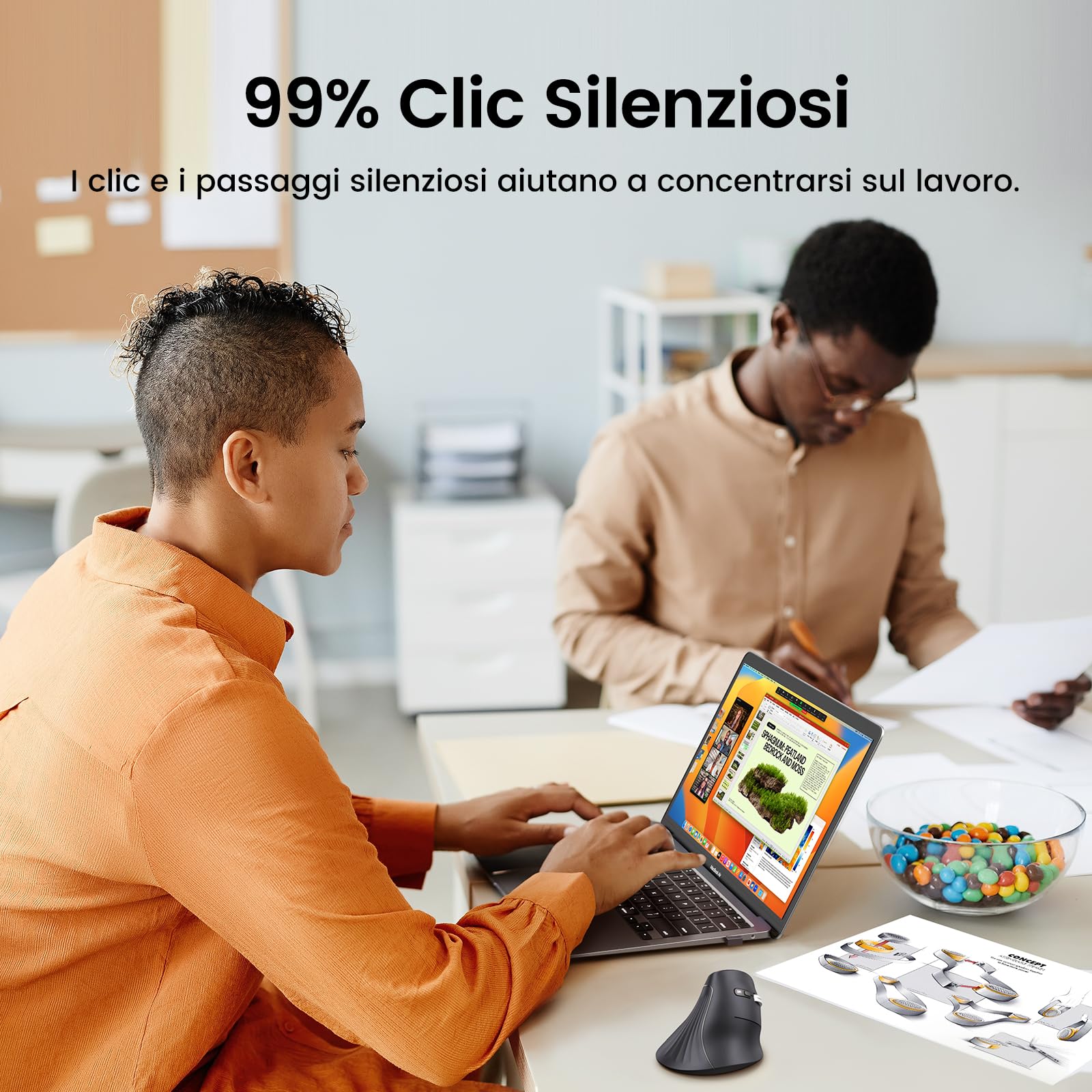 UGREEN Bluetooth Mouse Verticale Ergonomico 2.4G 4000 DPI 5 Pulsanti | per Windows mac OS Android iOS Linux