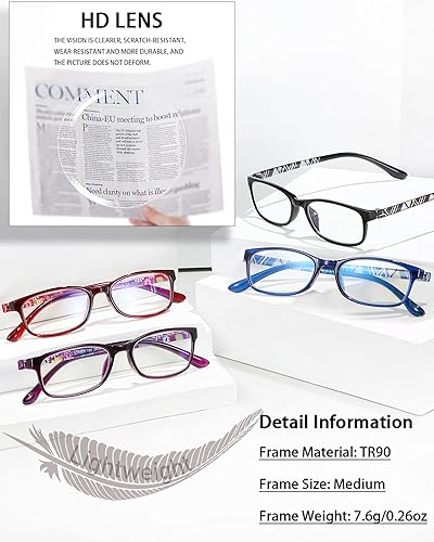 Miniatura 8 de EYEURL Anteojos de lectura negros para computadora, 2 pares de bloqueo de luz azul, aumento de 1.75, lectores elegantes para mujeres y hombres,