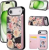 Vista 324 de UEEBAI Funda tipo cartera para iPhone 15 Pro Max con tarjetero, cubierta de cuero PU con soporte, bloqueo RFID, doble cierre magnético, relieve