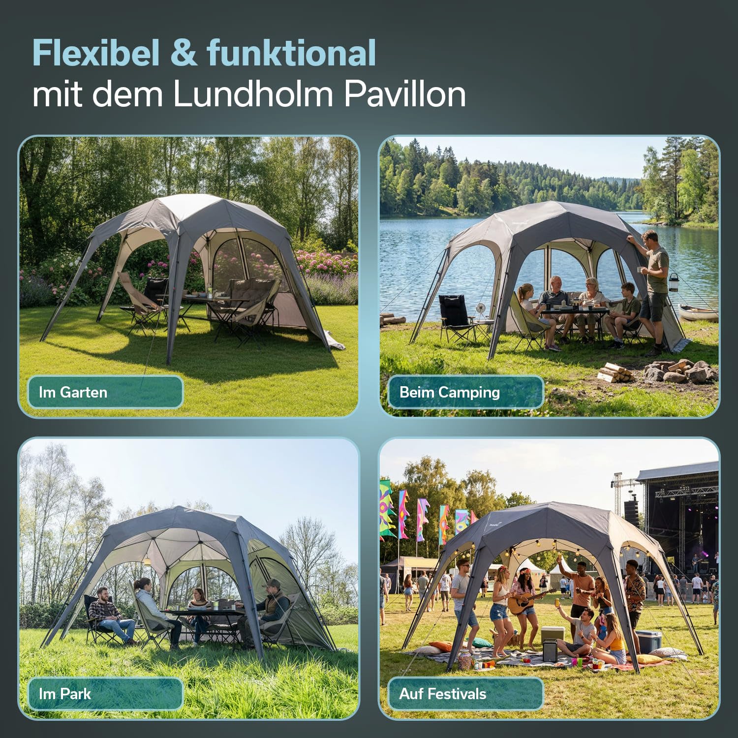 Skandika Pavillon Lundholm 462 Quick-Start | Outdoor Gartenpavillon, 2 Seitenwände, Quick-Up Gestänge, 230 cm Stehhöhe, Sonnenschutz UPF 80+, wetterfest | Partyzelt für Garten, Festival, Strand