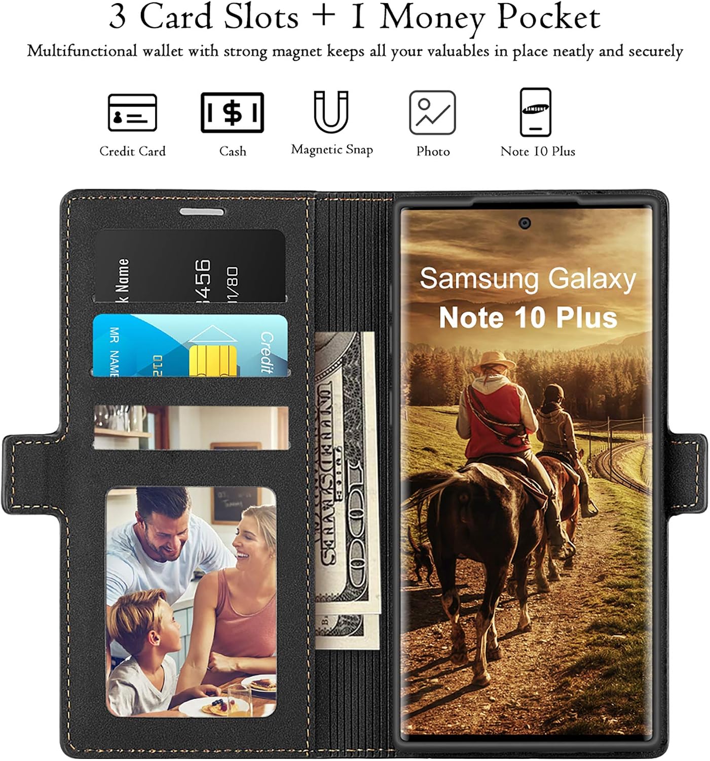Galaxy Note 10 Plus Wallet Case Premium Leather Note 10+ Plus Folio Flip Case with Kickstand Card Holder Slots Screen Protector Shockproof Protective Cover for Samsung Galaxy Note 10 Plus 6.8” (Black)