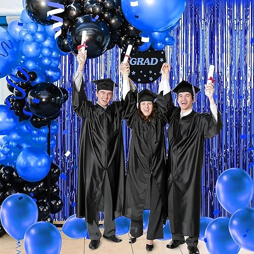 Miniatura 8 de Decoraciones de fiesta de cumpleaños Paquete de 3 cortinas de flecos de papel de aluminio azul de 3.3 x 9.9 pies, suministros de fiesta, telón de