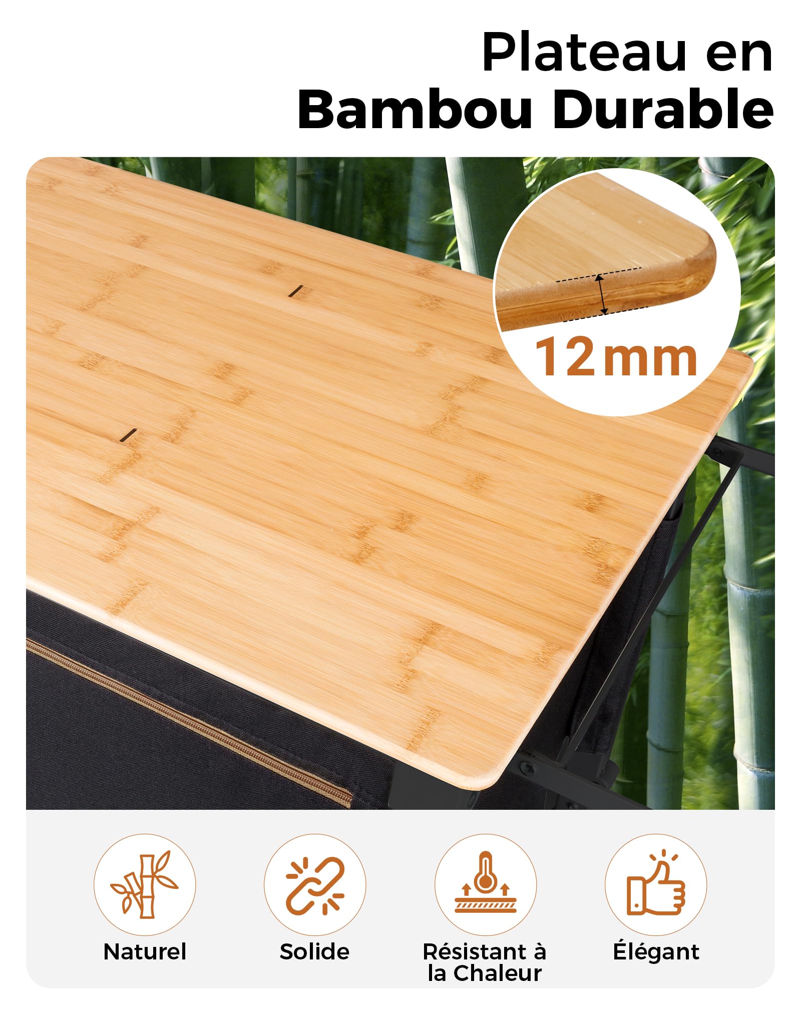 KingCamp Cuisine de Camping Pliable et Portable Meuble Cuisine Outdoor en Bambou/Aluminium avec Rangement, Paravent et Support Lampe, Évier Intégré, Idéal pour Vanlife, Camping, Pique-Nique et BBQ