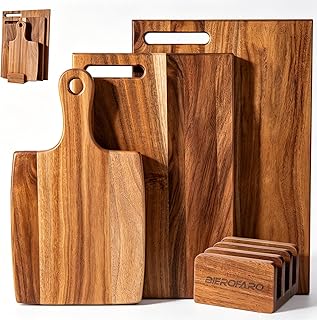 Acacia Wood Cutting Board Set of 3 with Stand