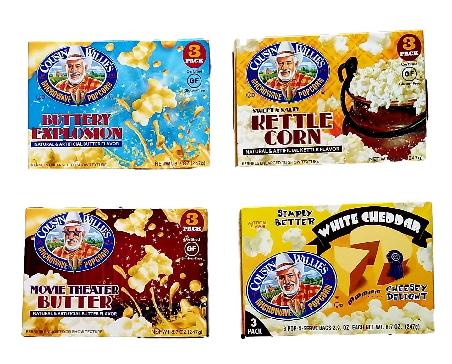 Cousin Willie’s Microwave Popcorn Bags, Popcorn Variety
