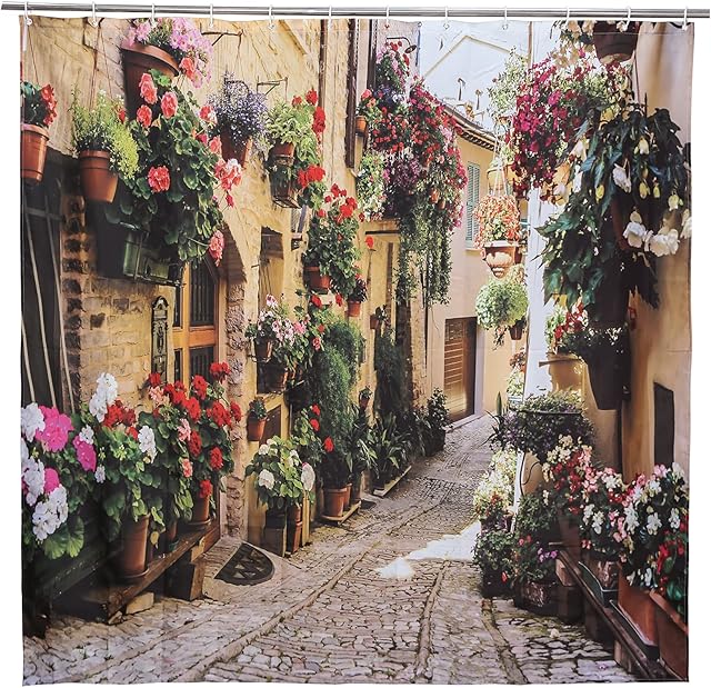 European Shower Curtain Nature Scene 3d Print Mediterranean Greek Polyester Fabric Bath Curtain Bathroom Curtain Shower Curtains Bathroom Fabric Shower 180 x 180 with 12 Hooks