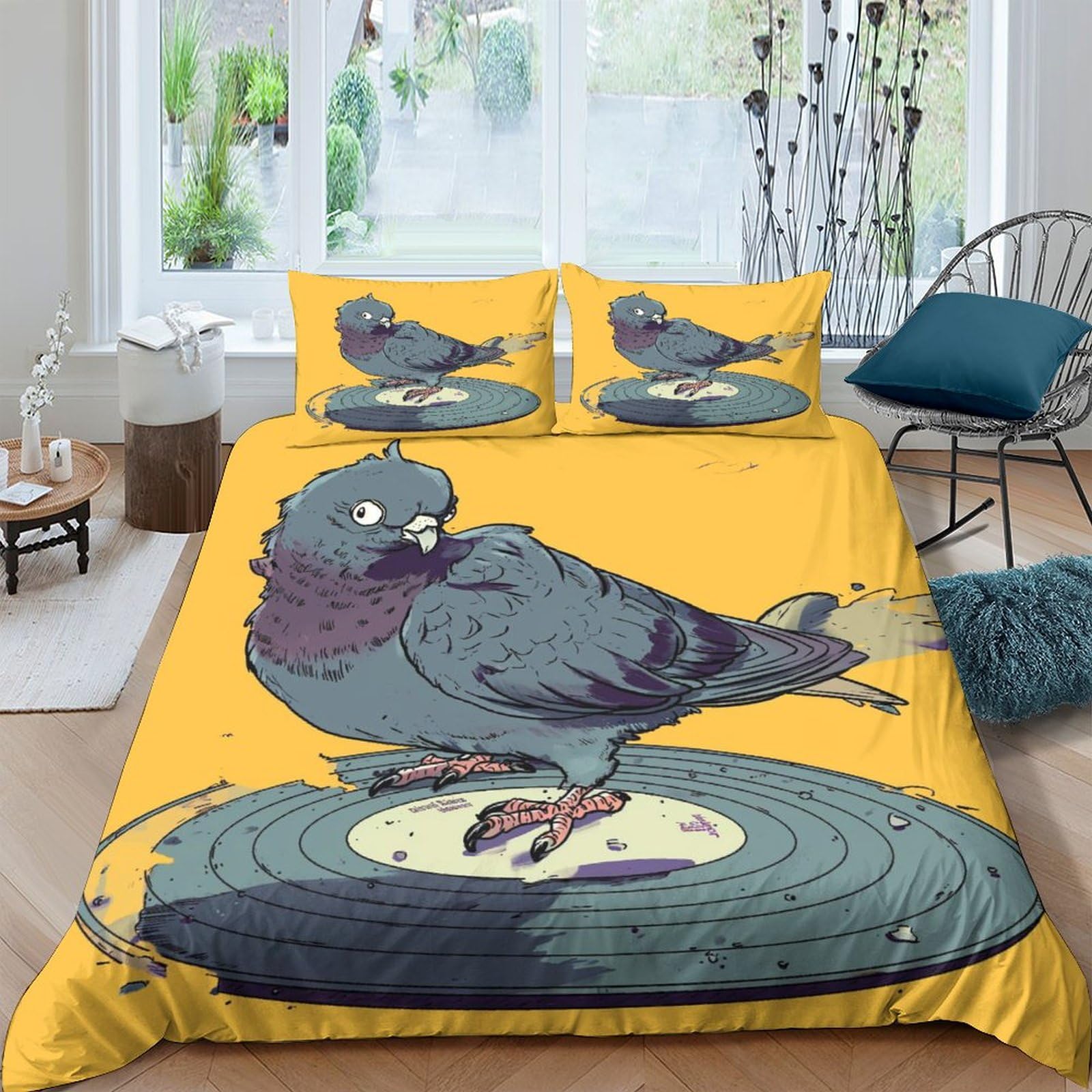 Housse de couette pigeon parure lit double pour les amoureux de la nature