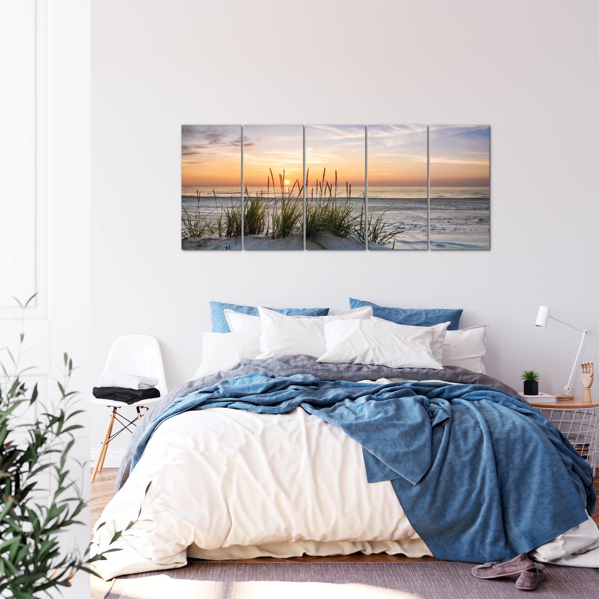Runa Art Wandbild XXL Strand Sonnenuntergang Wohnzimmer 200 x 80 cm 5 Teilig - Made in Germany - 043755a