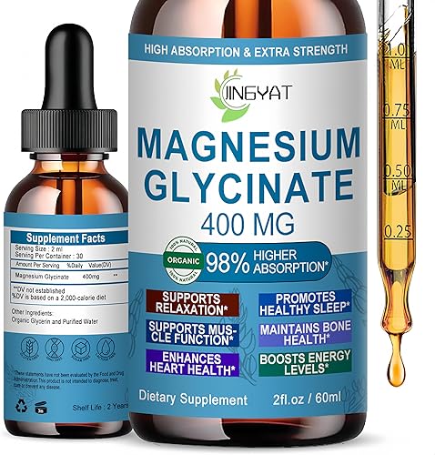 Gotas de glicinato de magnesio puro Glicinato de magnesio líquido de alta absorción 400 mg que apoya la salud del sueño, nervios y huesos Quelato