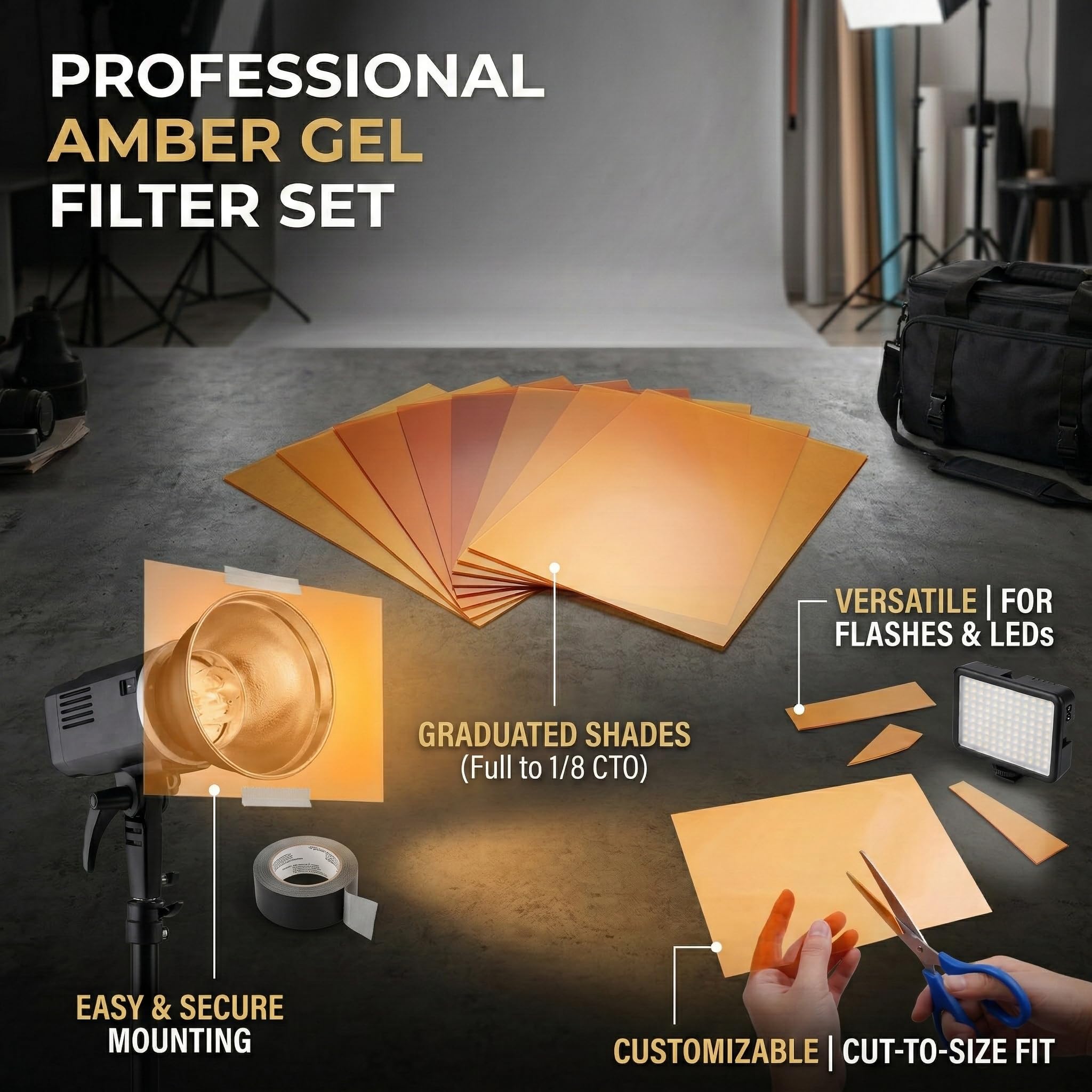 7 Pezzi Pellicola Arancione per Luci 30x21cm in PVC Resistente al Calore - Filtro per Contrasto Fotografico, Protezione Vista, Decorazioni Fai-da-te, Luci LED, Progetti Creativi