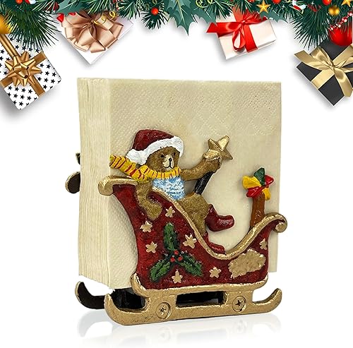 Servilletero de hierro fundido resistente, diseño de trineo de Navidad, dispensador de papel de seda industrial retro para mesa, soporte de