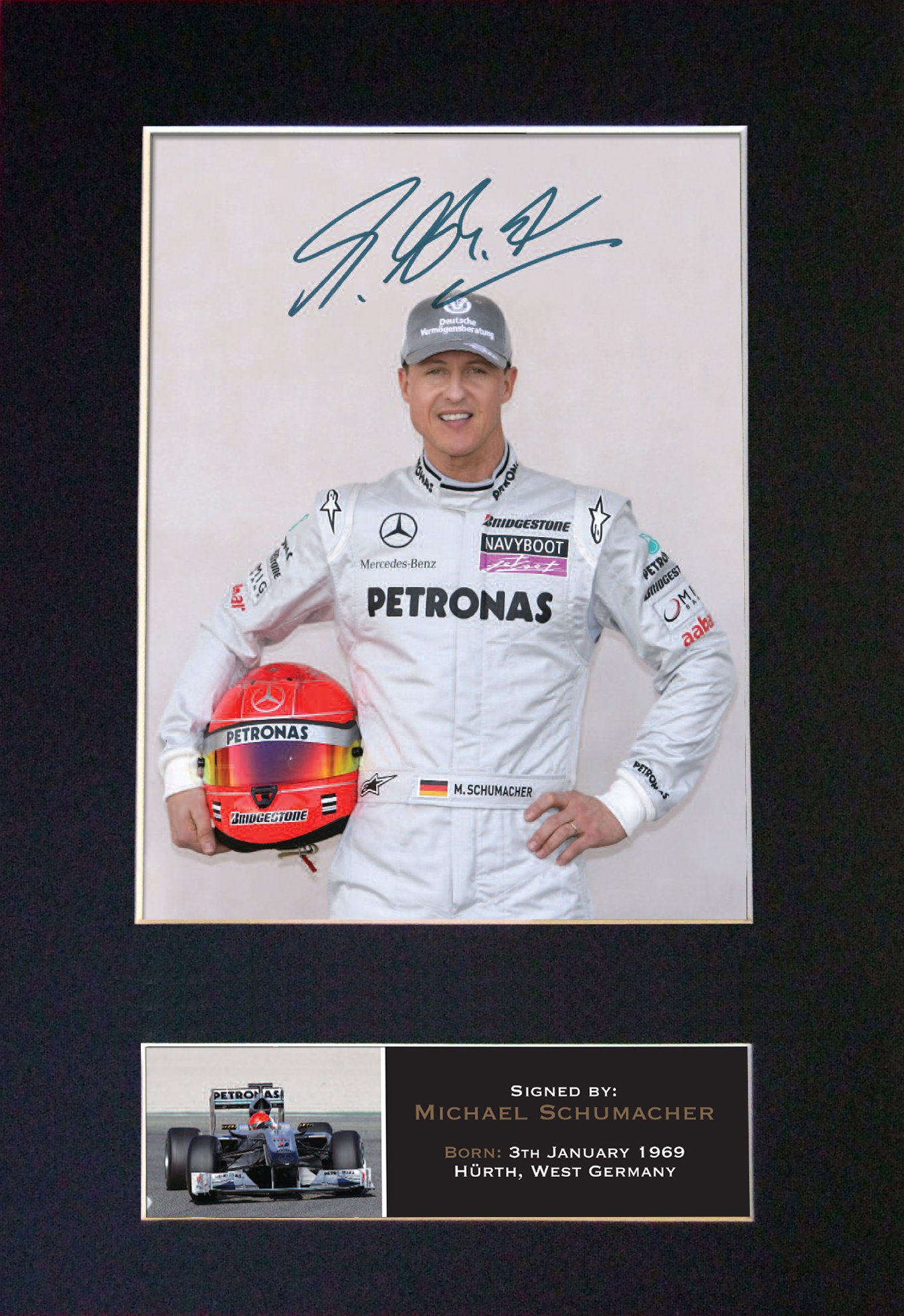 MICHAEL SCHUMACHER Signed Autograph Mounted Photo Reproduction PRINT A4 Rare (297 x 210mm) #425 (Mount & Print (Not Framed))