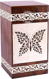 HIND HANDICRAFTS Rosewood Floral Butterfly Engraved Cremation Urns for Human Ashes Adult Large - Wooden Burial Urn for Columbarium - Funeral Urn Box - 250 Cubic Inches