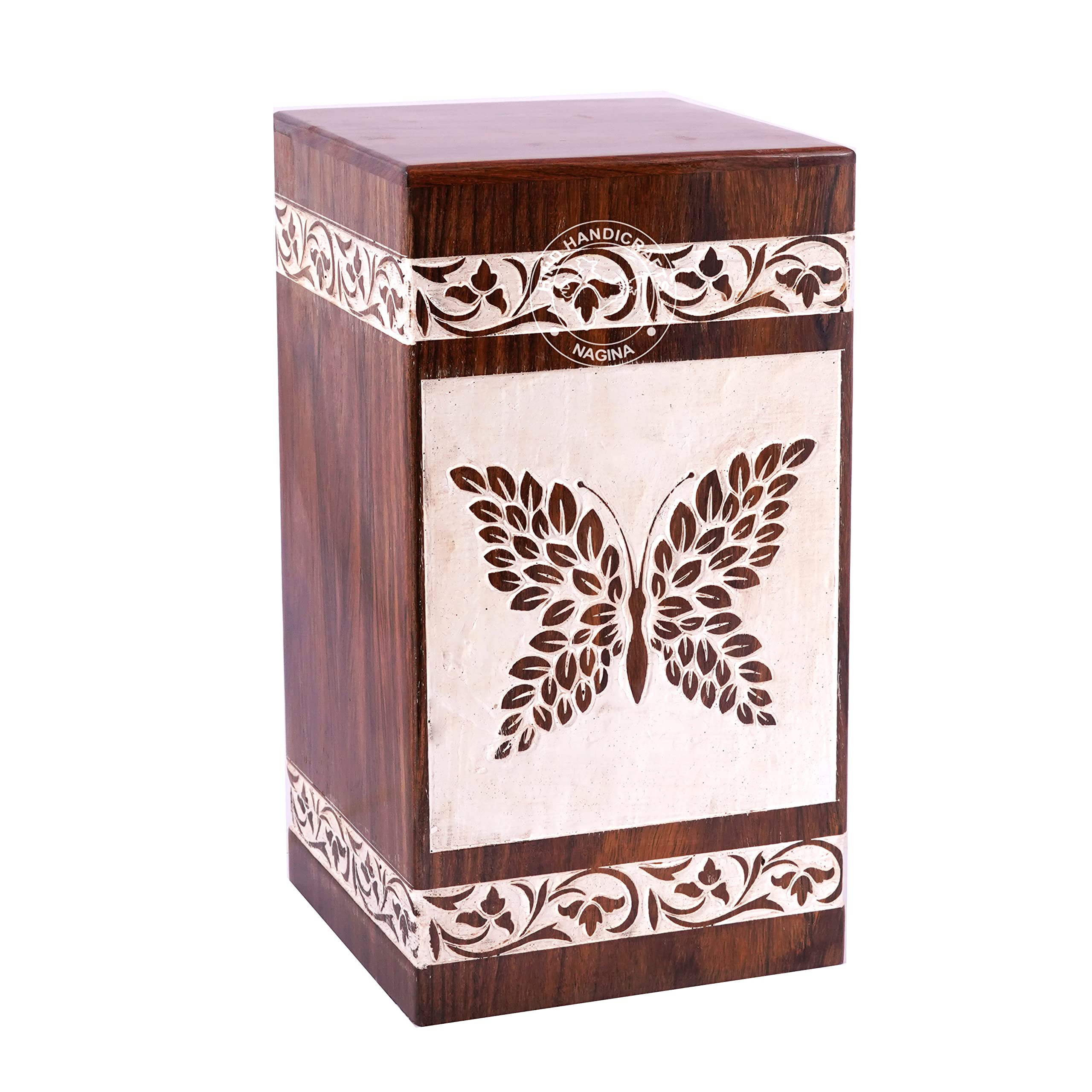 Urnas de cremación con diseño de mariposa floral de palisandro para cenizas humanas adultas grandes, urna funeraria de madera para Columbario, caja de urna funeraria, 250 pulgadas