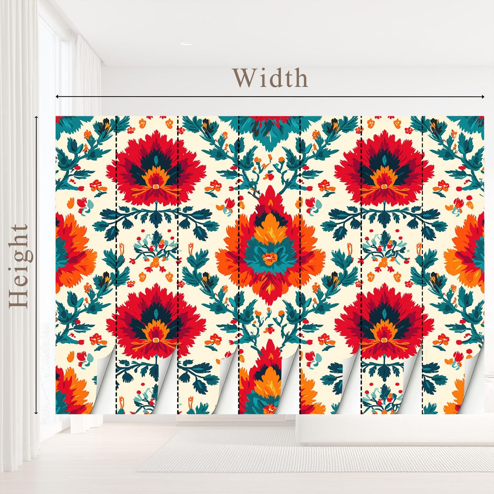 Générique Tapeta w stylu boho, vintage, botaniczna panoramiczna tapeta kwiaty, liście do salonu sypialnia olbrzymia salon, do salonu sypialnia dekoracja ścienna
