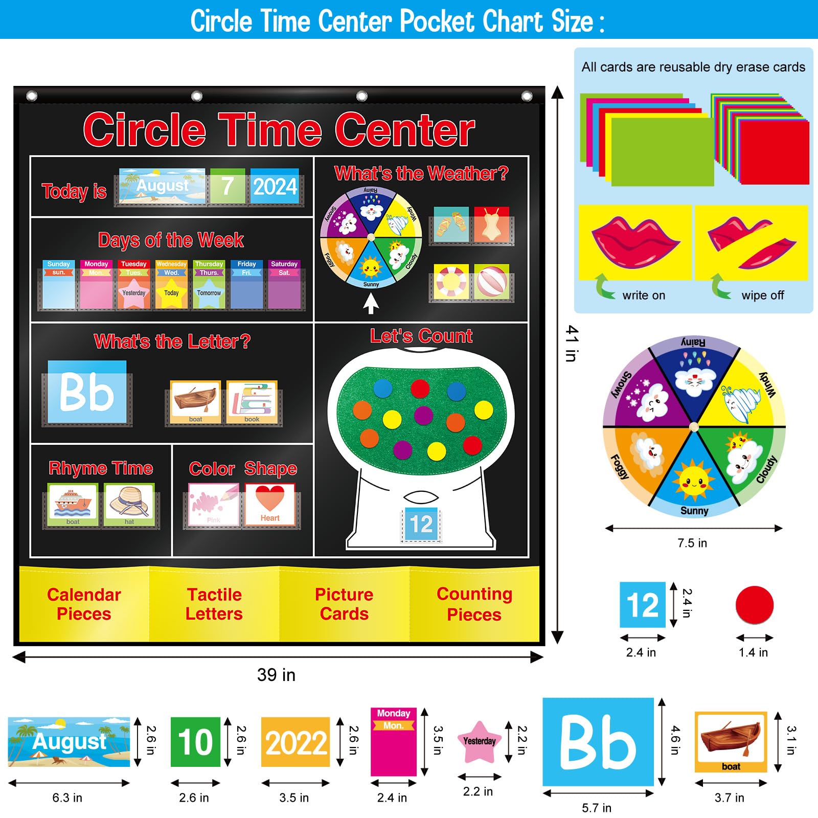 Circle Time Calendar Circle Time Learning Center Pocket Chart With 221 ...