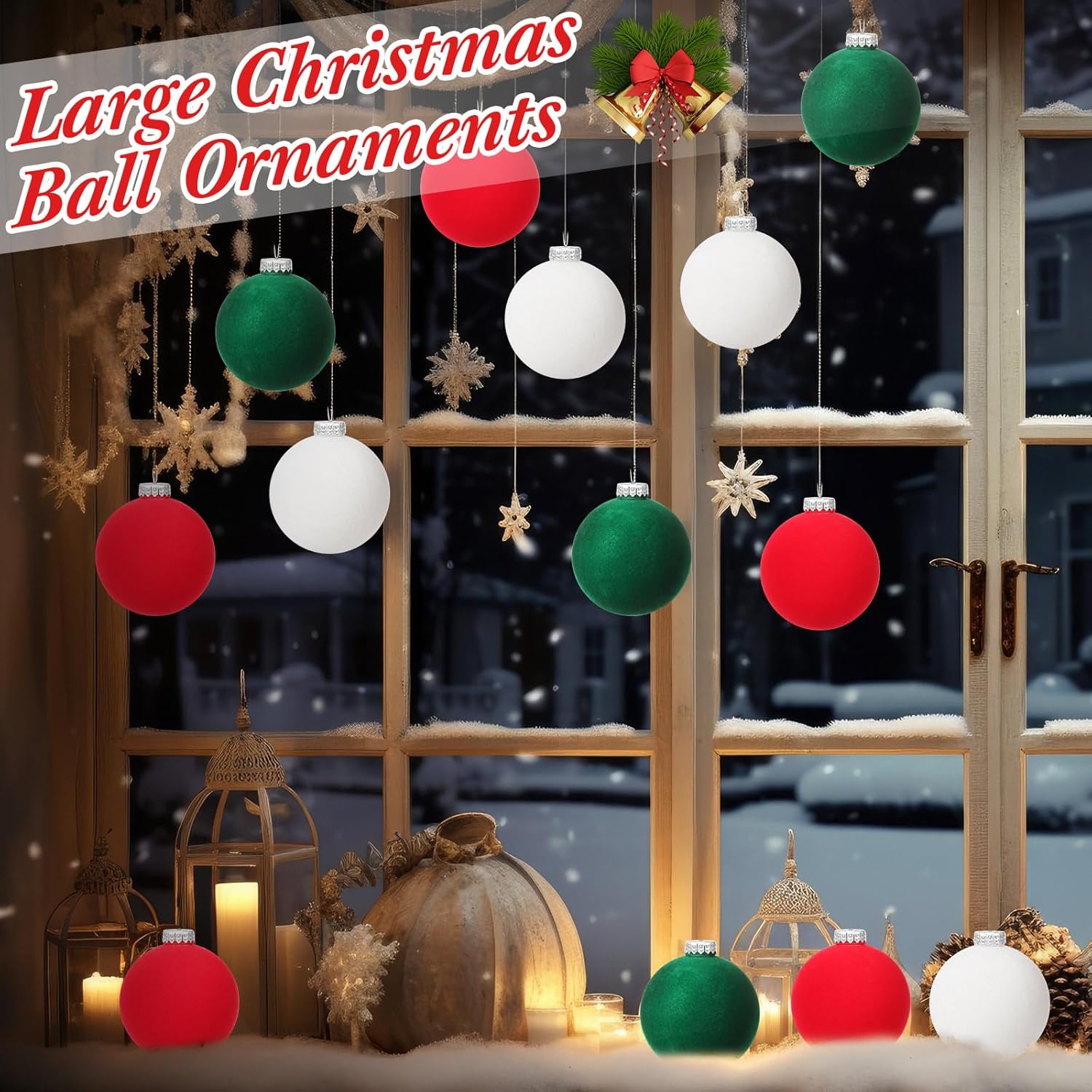Liliful 12 Pcs Christmas Ball Ornaments Large 4'' Christmas Ornaments Xmas Shatterproof Tree Decorations Extra Large Outdoor Hanging Plastic Balls(Red,Green,White,Velvet)