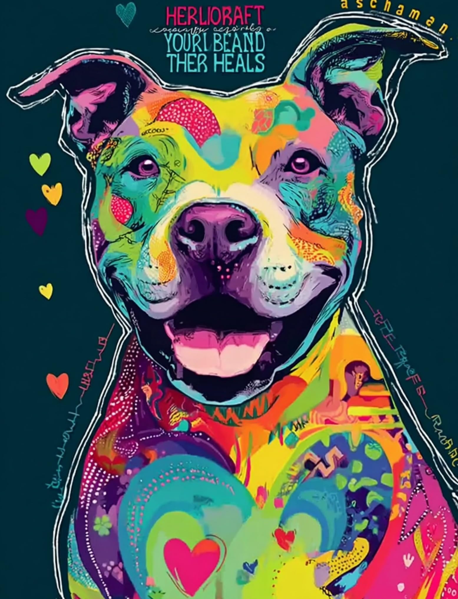 WANGWANGMIAO Paint by Numbers for Adults -Colorful Dog Love-Painting by Numbers for Kids,Oil Number Painting Kits for Home Wall Decor，20x16inch，Without Frame