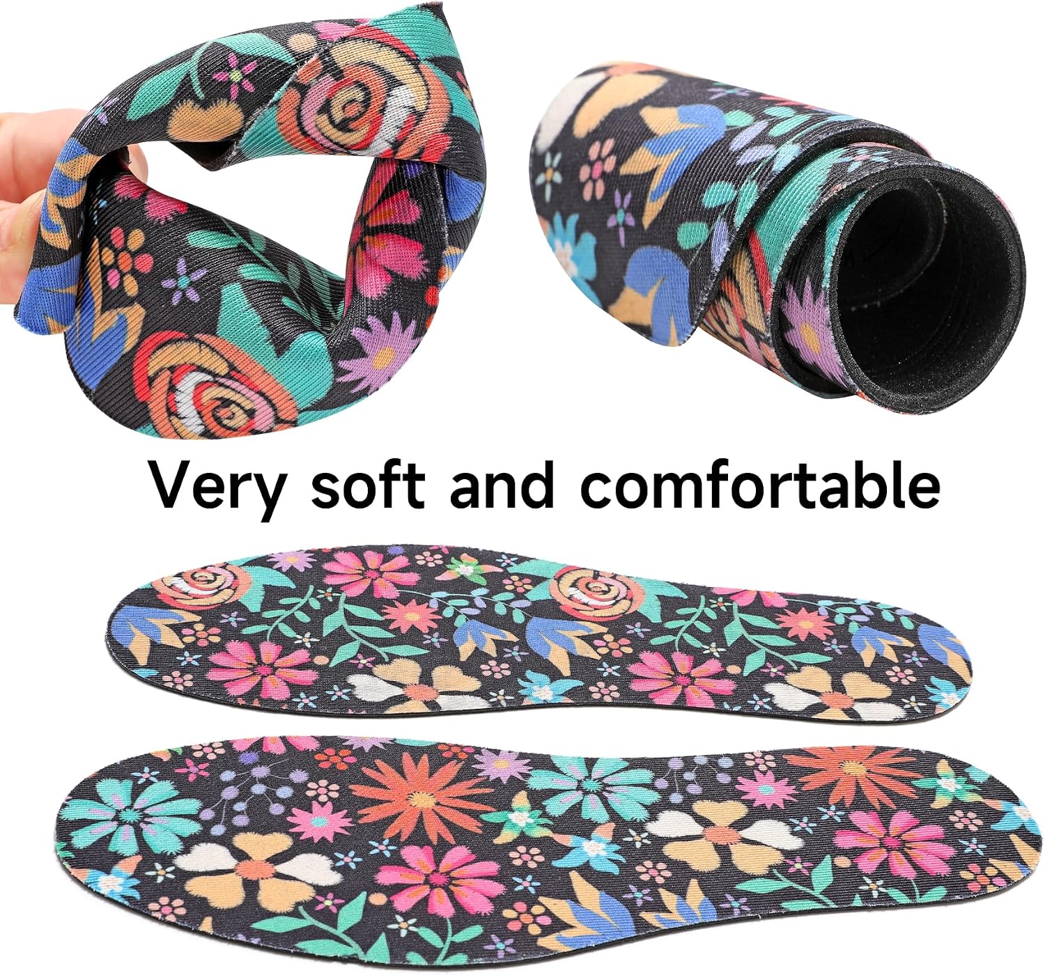 No Show Socks for Women, Shoe Inserts,Sockless,Anti Odor No Slipping,Washable Barefoot Inner Soles for Women,Floral Print,Size 6-9