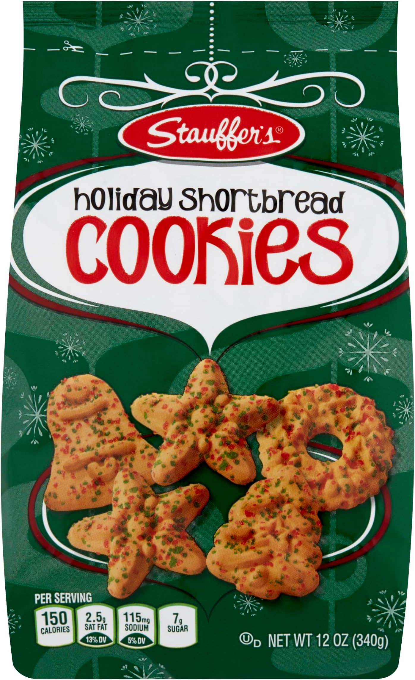 Holiday Shortbread Cookies - 12oz Bag - Traditional Christmas Cookie Shapes with No High Fructose Corn Syrup