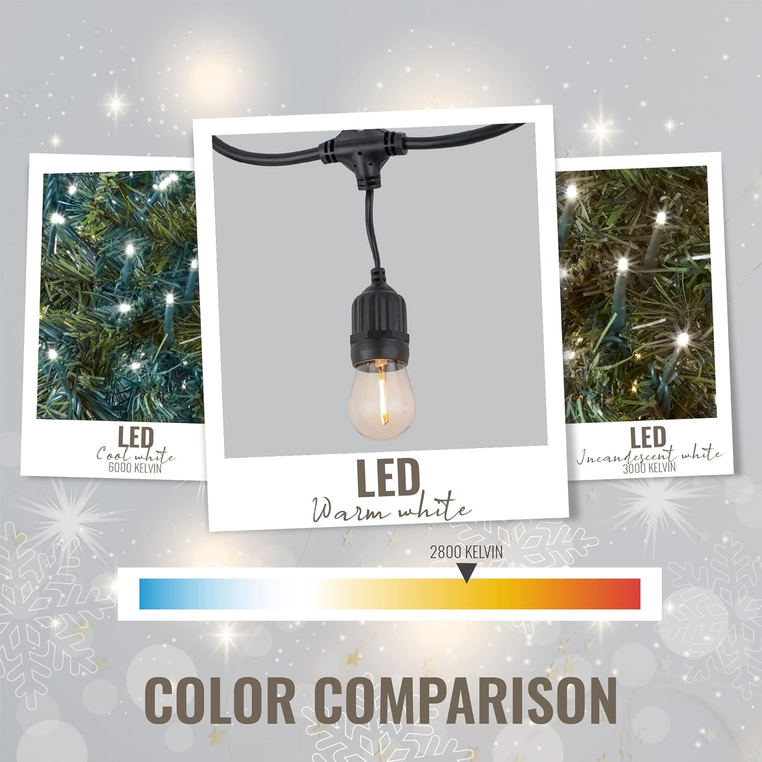 Aurio 48ft Waterproof Outdoor String Lights with Hanging Vintage LED Edison Bulbs - Commercial Grade Patio Lights for Cafe Ambiance - 36 in Light Spacing