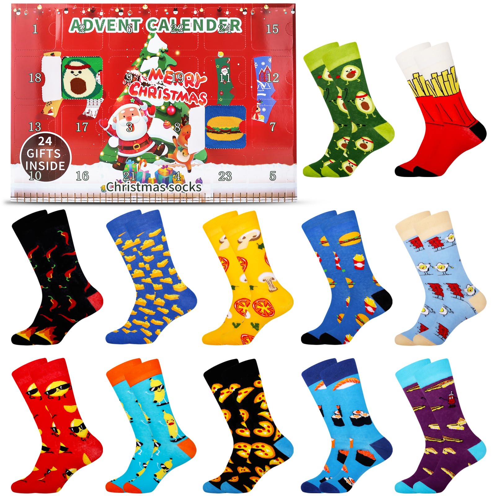 Jeasona Calendario de Adviento 2025 para hombres - Calendario de Adviento Calcetines Hombre 43-46 - Relleno Adulto - Ideas para Hombre con Calcetines