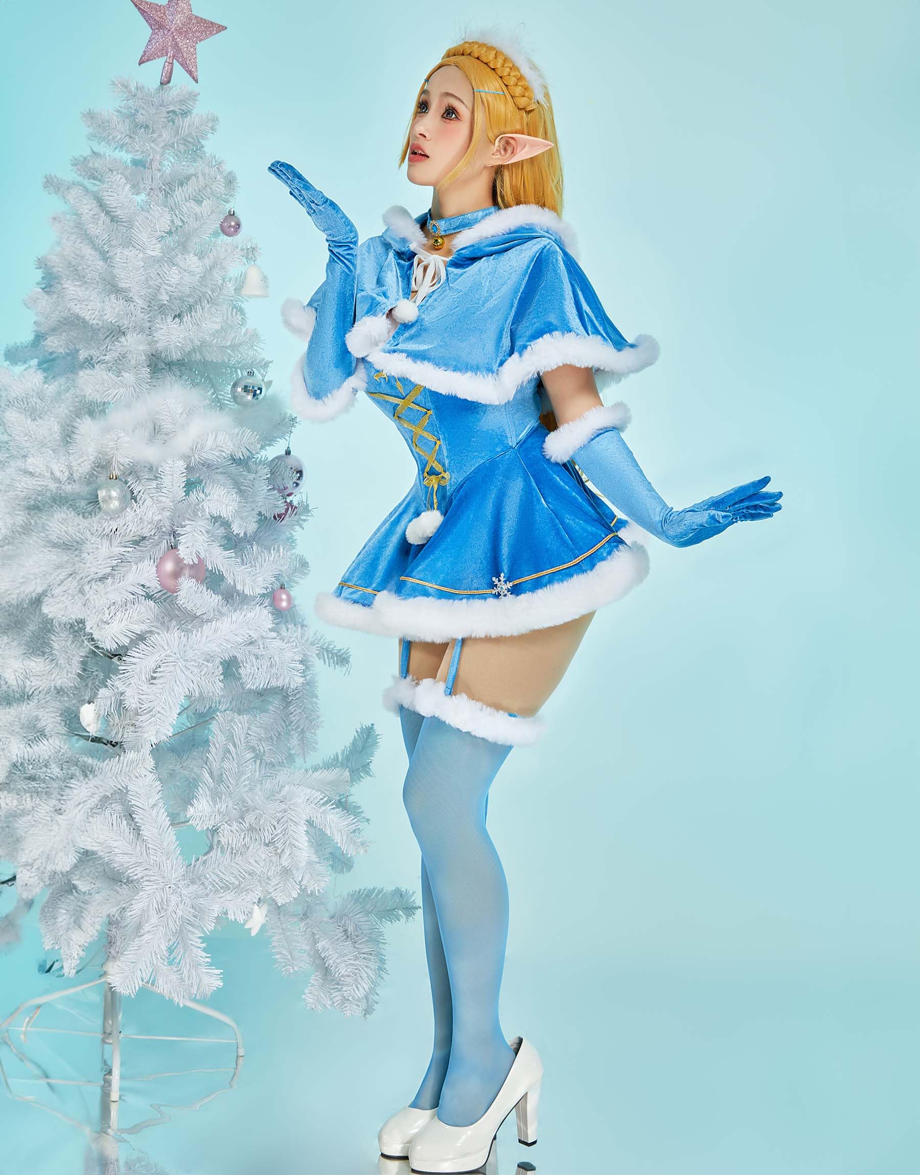 Mobbunny Princess Derivative Mini Dress for Women Velvet Lingerie Princess Cosplay Costumes Babydoll with Short Cloak